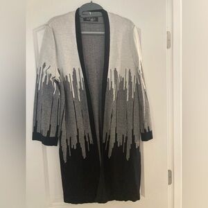 Kasper Black and Gray Open sweater knit Cardigan